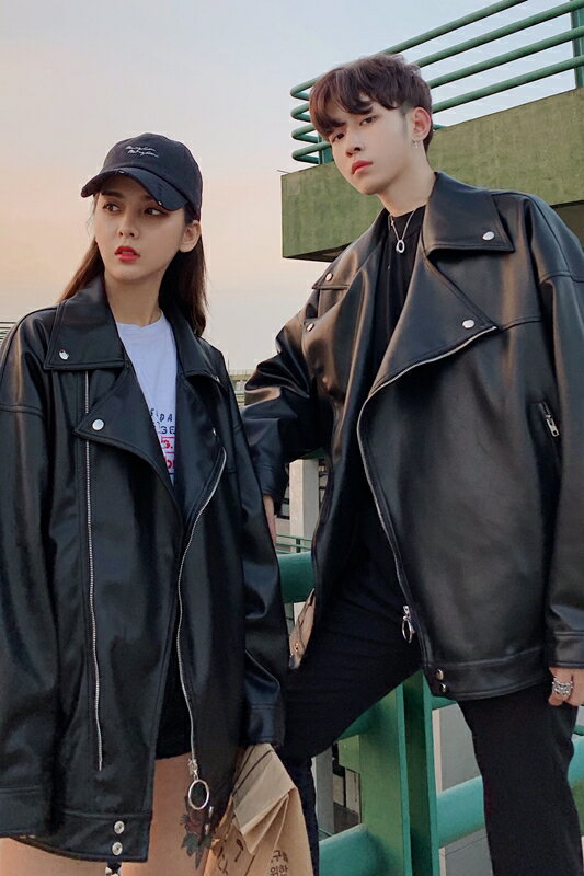 秋裝機車服韓版潮流街頭情侶寬鬆英倫皮衣青少年男女夾克外套