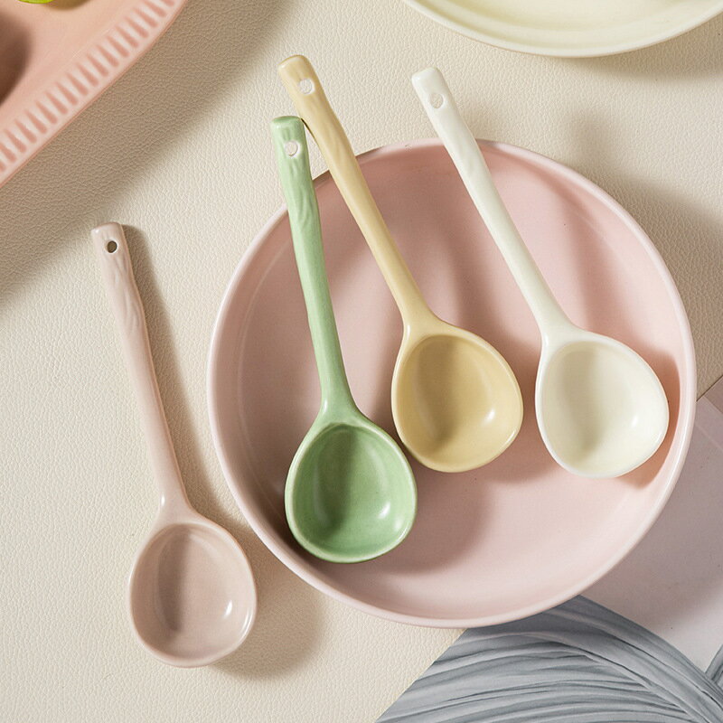 陶瓷勺子日式可愛小湯勺家用網紅ins風吃飯湯匙高顏值飯勺長柄勺
