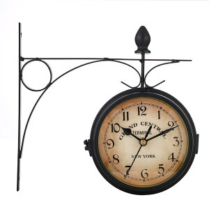 跨境歐式鐘表鐵藝墻鐘復古裝飾雙面掛鐘