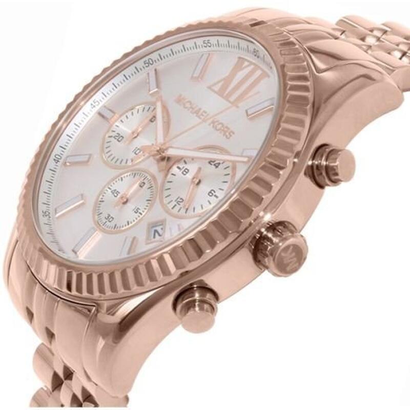『Marc Jacobs旗艦店』美國代購 Michael Kors 時尚玫瑰金鋼帶三眼日期腕錶