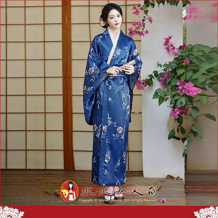 熱賣爆款！日式綢緞和服浴衣睡袍，復古印花，東瀛和服風，少女寫真舞台表演必備｜寶藍花｜水水女人國