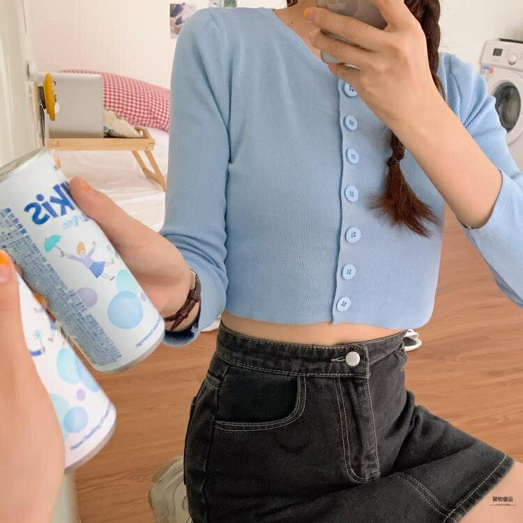 針織衫冰絲上衣寬鬆外搭開衫大碼女夏短款【聚物優品】