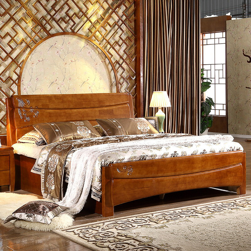 【免運】美雅閣| 現代中式實木床1.5米1.8米雙人床橡膠木套房高箱儲物婚床