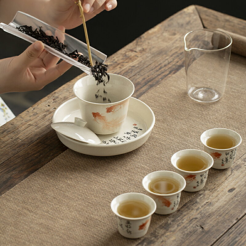 草木灰戲魚茶具套裝辦公室用品專用功夫茶具中式泡茶工具高檔一套