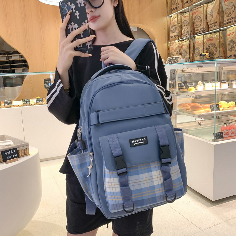 開學季新款學生書包韓版時尚格子初高中雙肩包大容量旅行電腦背包204