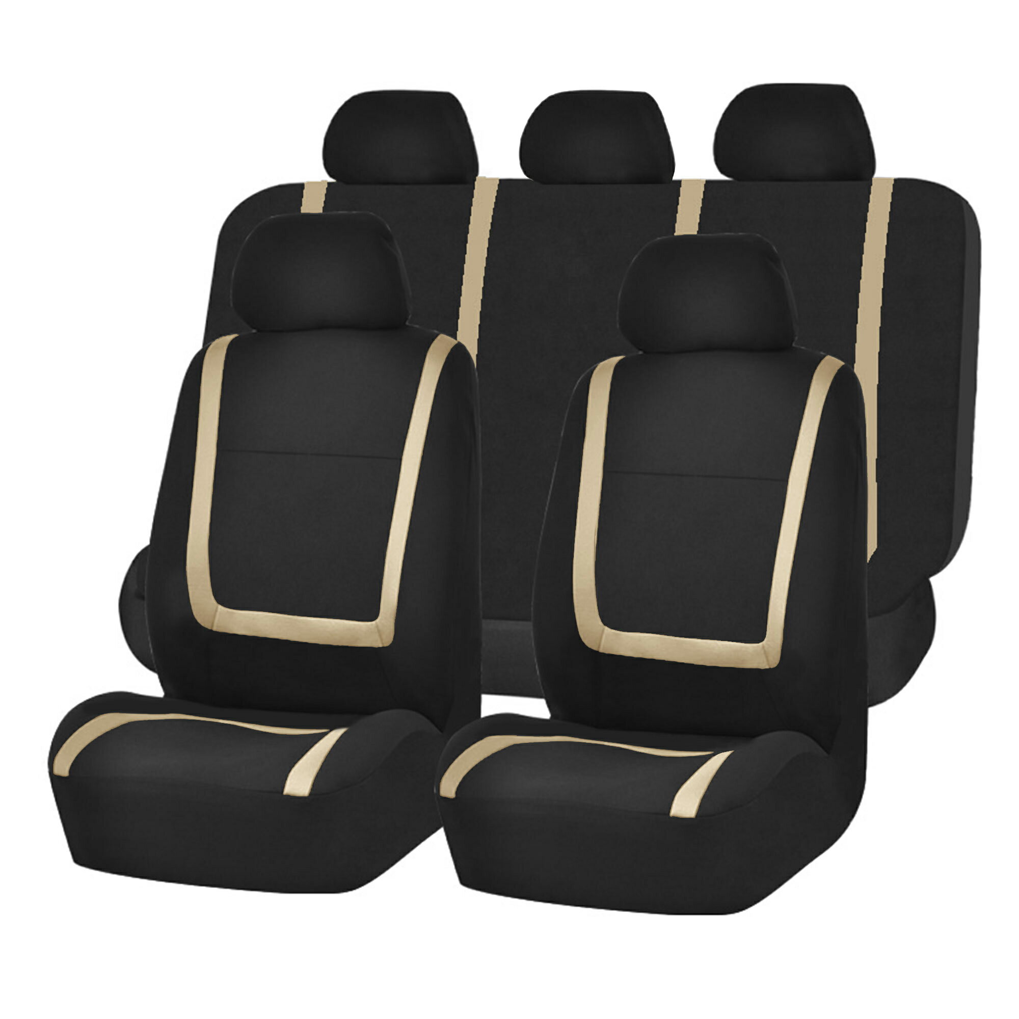 UPC 203231115004 product image for Full Car Seat Covers Set Beige Black For Auto Truck SUV | upcitemdb.com