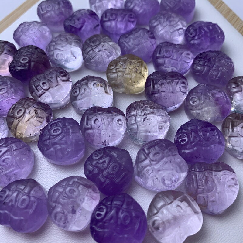 ins天然巴西紫水晶吊墜雕刻愛心LOVE心形項鏈半成品diy手鏈配飾件