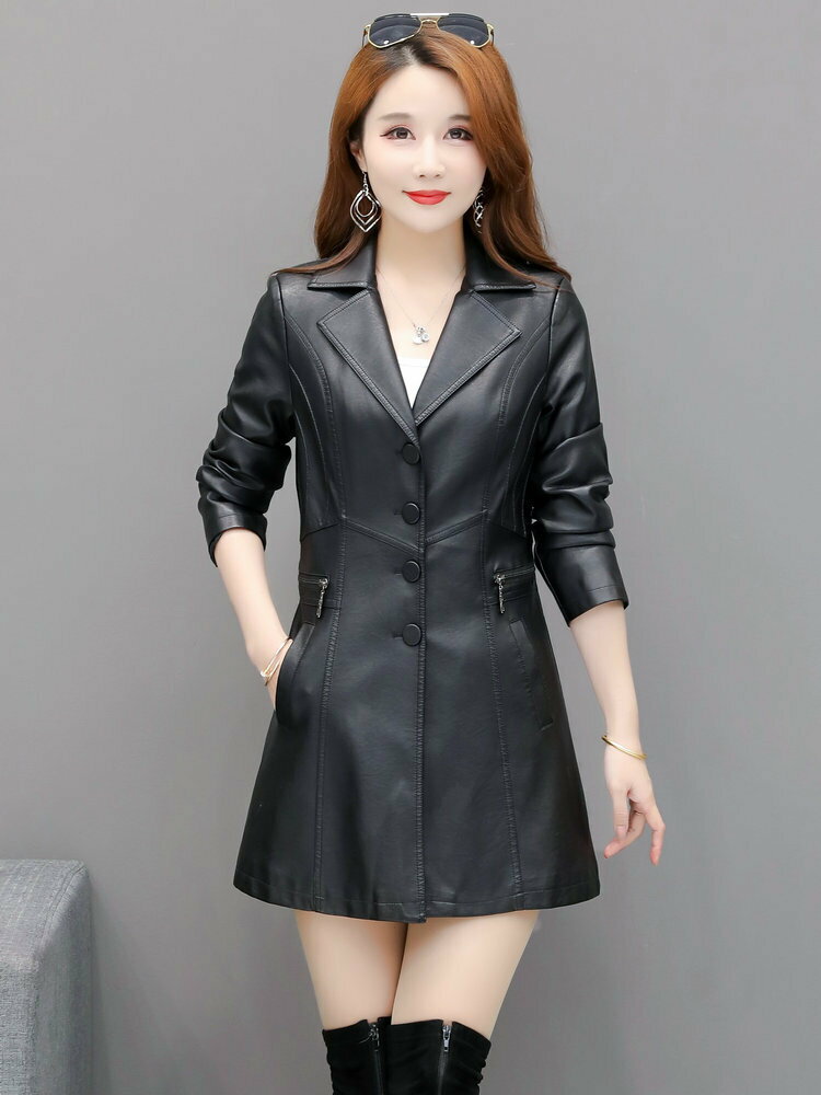 免運 皮衣外套女 春秋冬新款皮衣女中長款中年媽媽裝韓版修身大碼綿羊真皮風衣外套