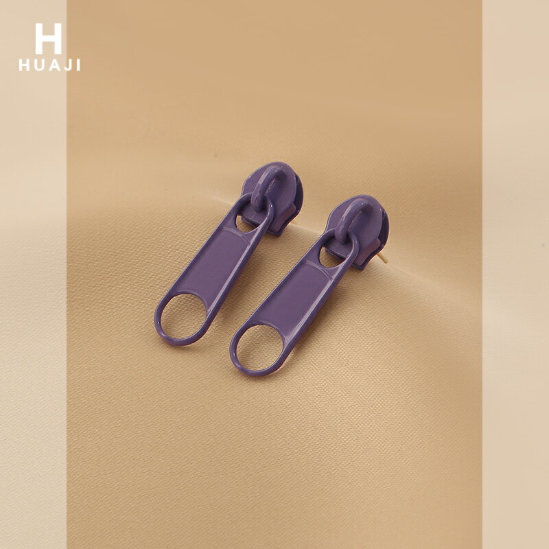 花跡紫色拉鏈頭耳環女特別設計感創意耳釘個性百搭簡約氣質耳飾夏