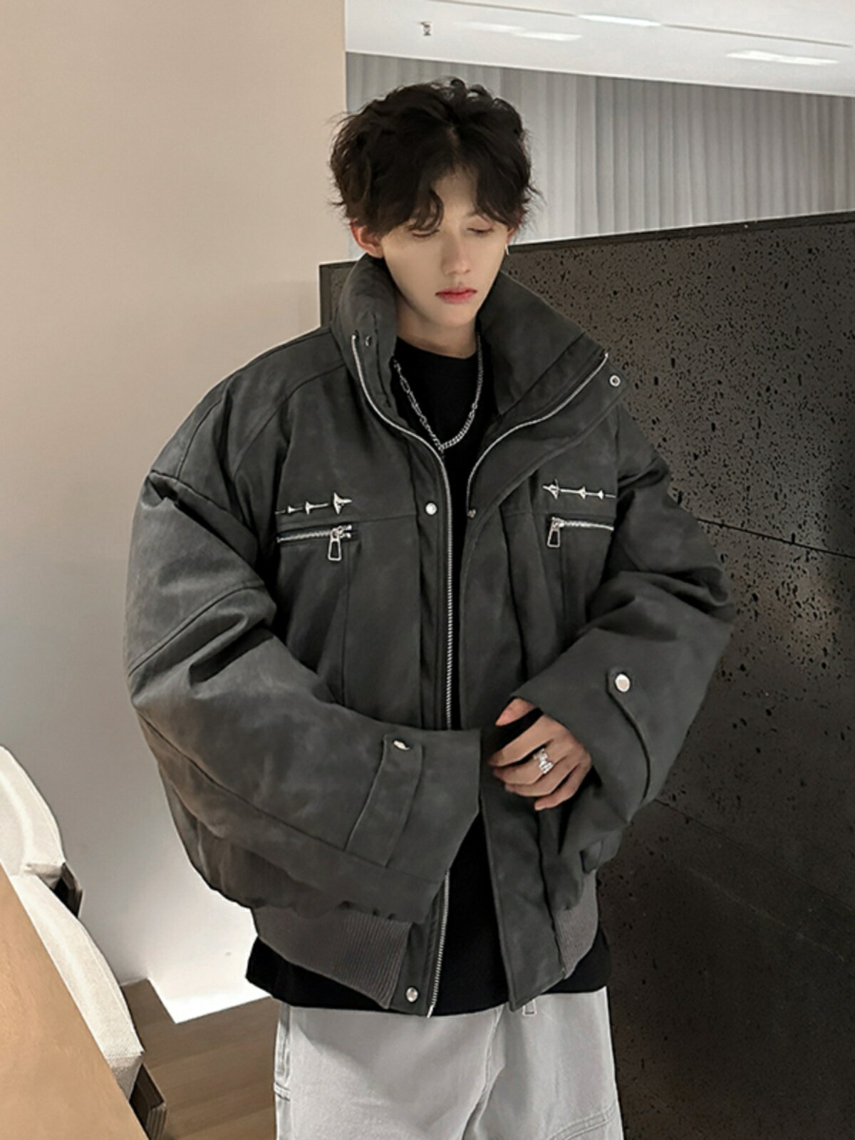 美拉德短款皮衣棉服男2024冬季新款加厚棉衣外套保暖寬松休閑棉襖【雲木雜貨】