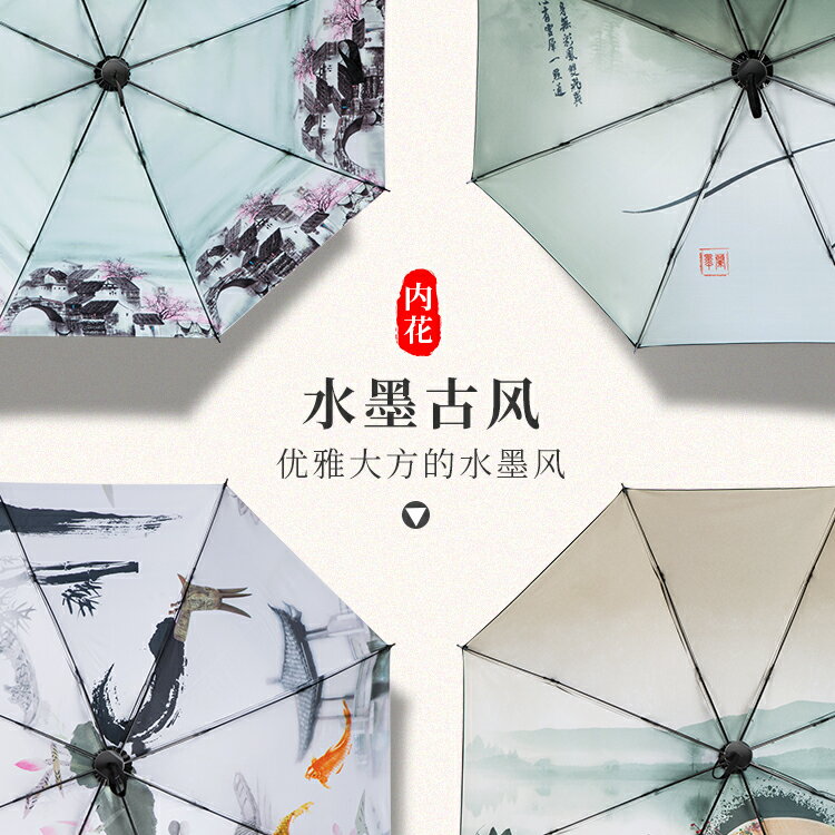 古風雨傘折疊黑膠遮陽防曬太陽傘防紫外線復古中國風晴雨兩用油紙