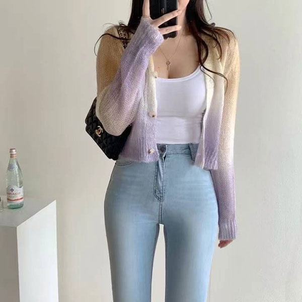 ANNAS 正韓 渲染 針織外套 針織衫 漸層 彩色 彩虹 暈染 紮染 夢幻 毛衣 外套 性感 女神 韓國 2