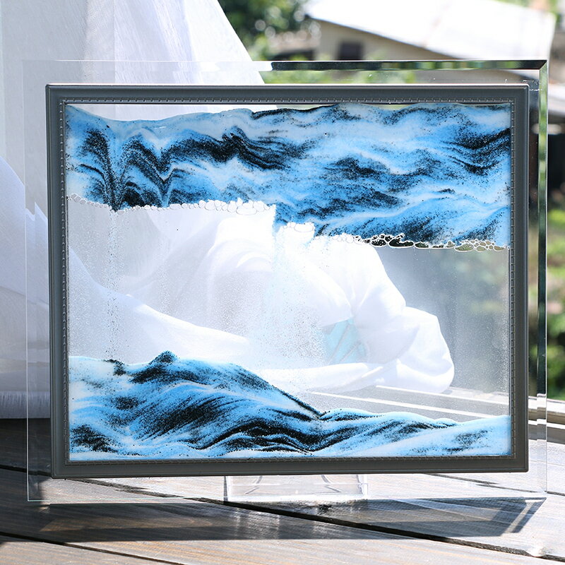 3d玻璃流沙畫沙漏擺件家居裝飾品現代簡約客廳辦公室創意生日禮物