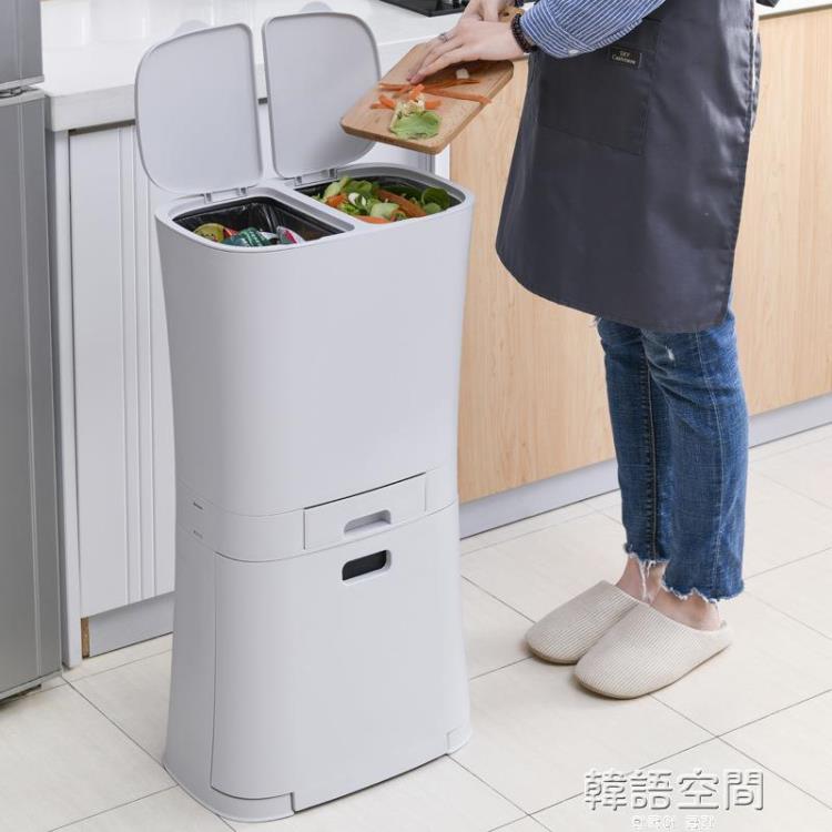 日式家用創意廚房雙層分類垃圾桶客廳防臭簡約干濕分離大號垃圾箱 全館免運