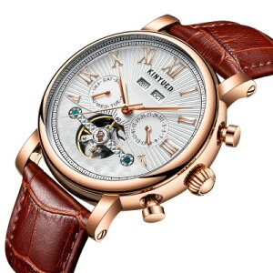 美琪 (簡約時尚)鏤空機械錶 기계식 시계新款全自動時尚真皮신사紳士手錶走時精準