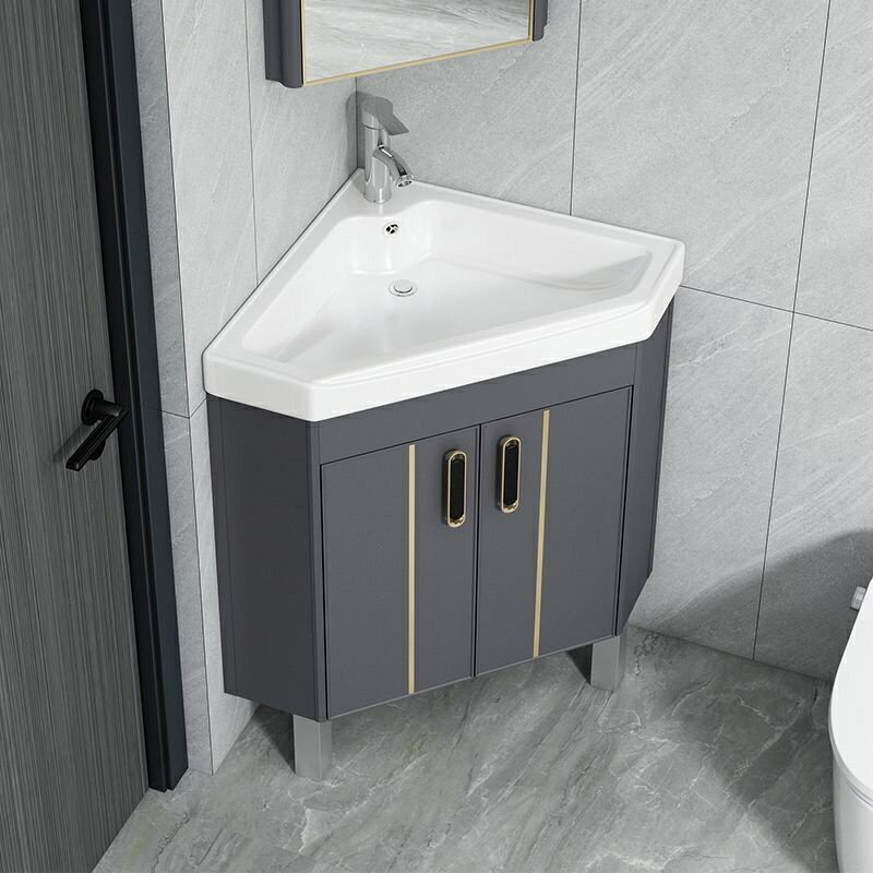 免運 8折下殺 三角形浴室柜組合落地式洗手盆小戶型陶瓷迷你洗臉盆轉角陽臺小號 公司貨 可開發票