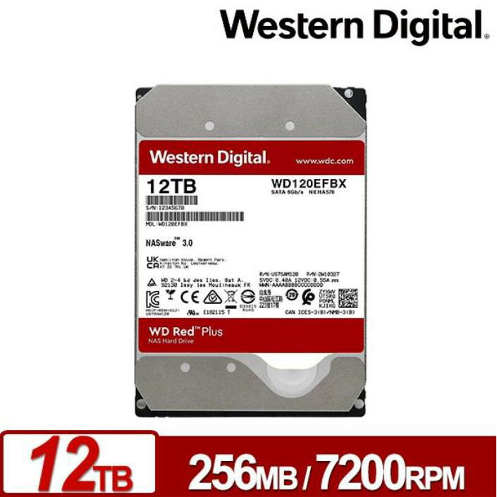 【現貨】新款CMR WD 威騰 紅標Plus 12TB 3.5吋 NAS專用硬碟 盒裝 公司貨 WD120EFBX