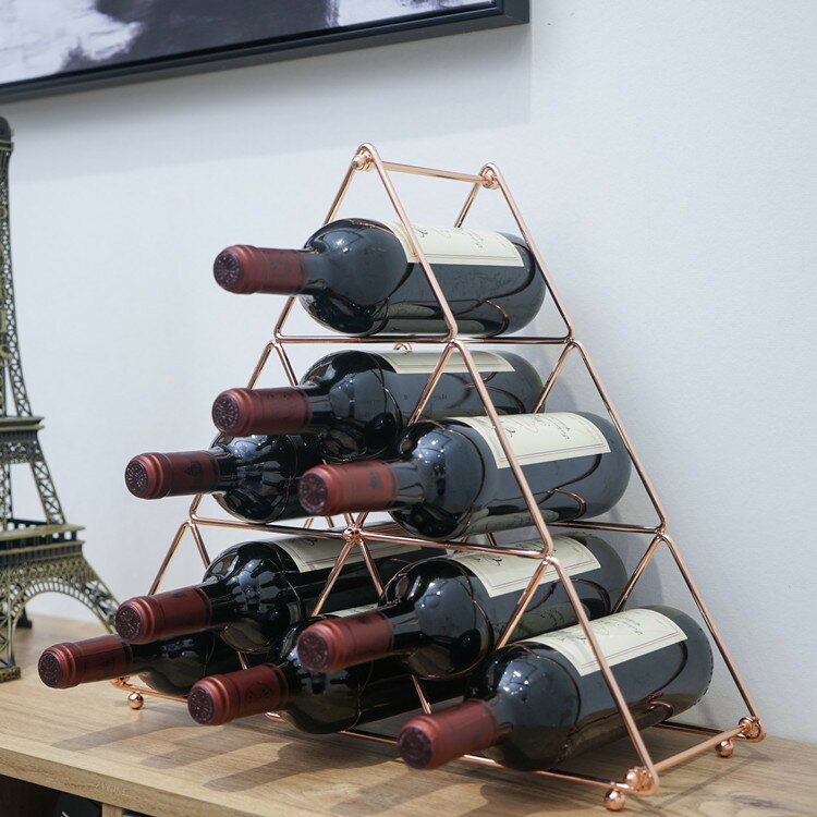 新款家居裝飾擺件鐵藝紅酒架 歐式金字塔酒架葡萄酒展示架可拆裝