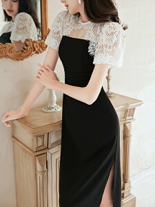 法式晚禮服裙女氣質名媛宴會輕奢小眾高端黑色洋裝高級感平時可穿