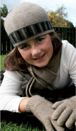 【兒童款/奶茶色】紐西蘭貂毛羊毛帽*兒童款*奶茶色(黑色條紋) 1