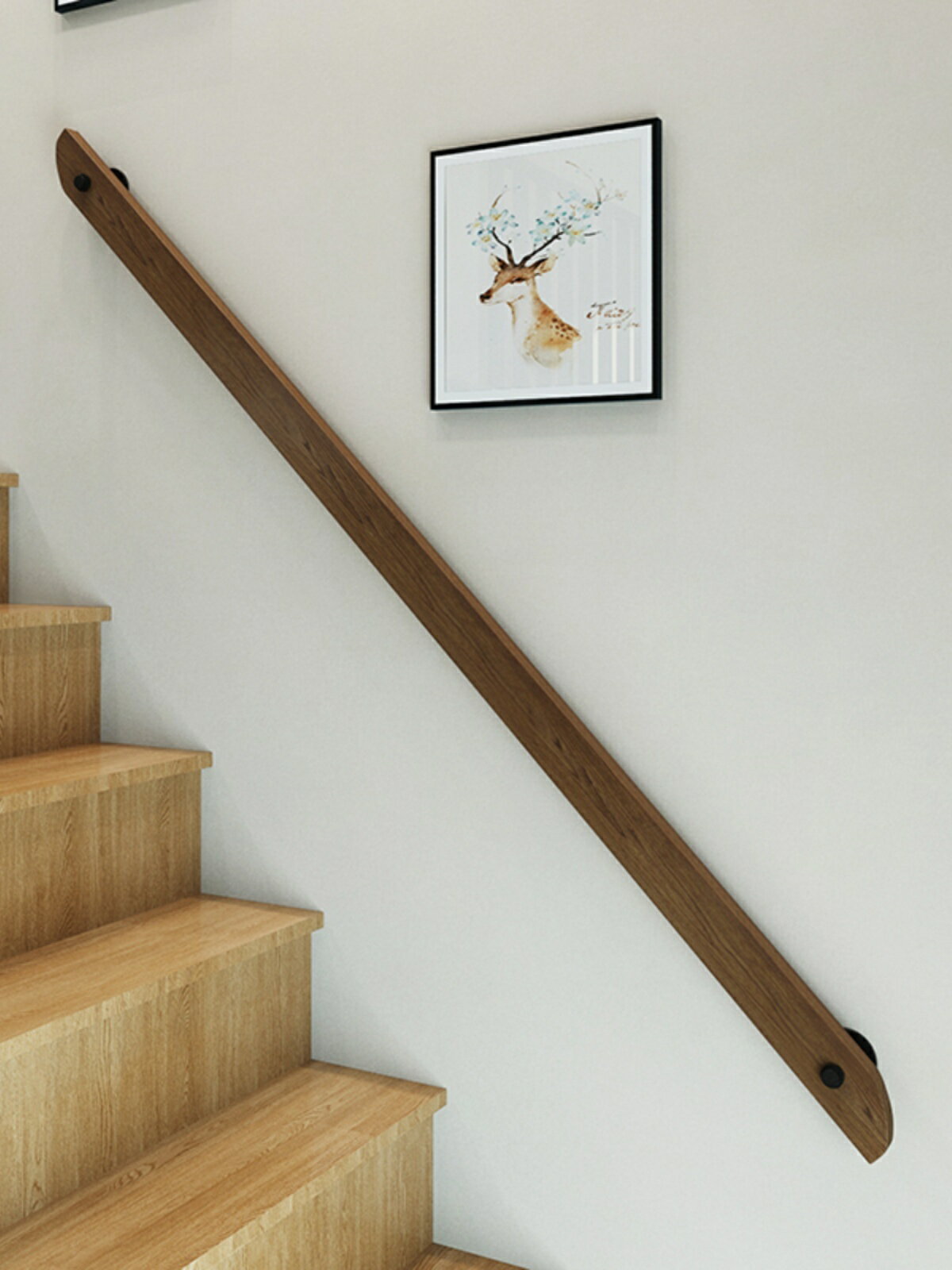 歐式靠墻木樓梯扶手簡約現代閣樓室內家用防滑園走廊實木扶手