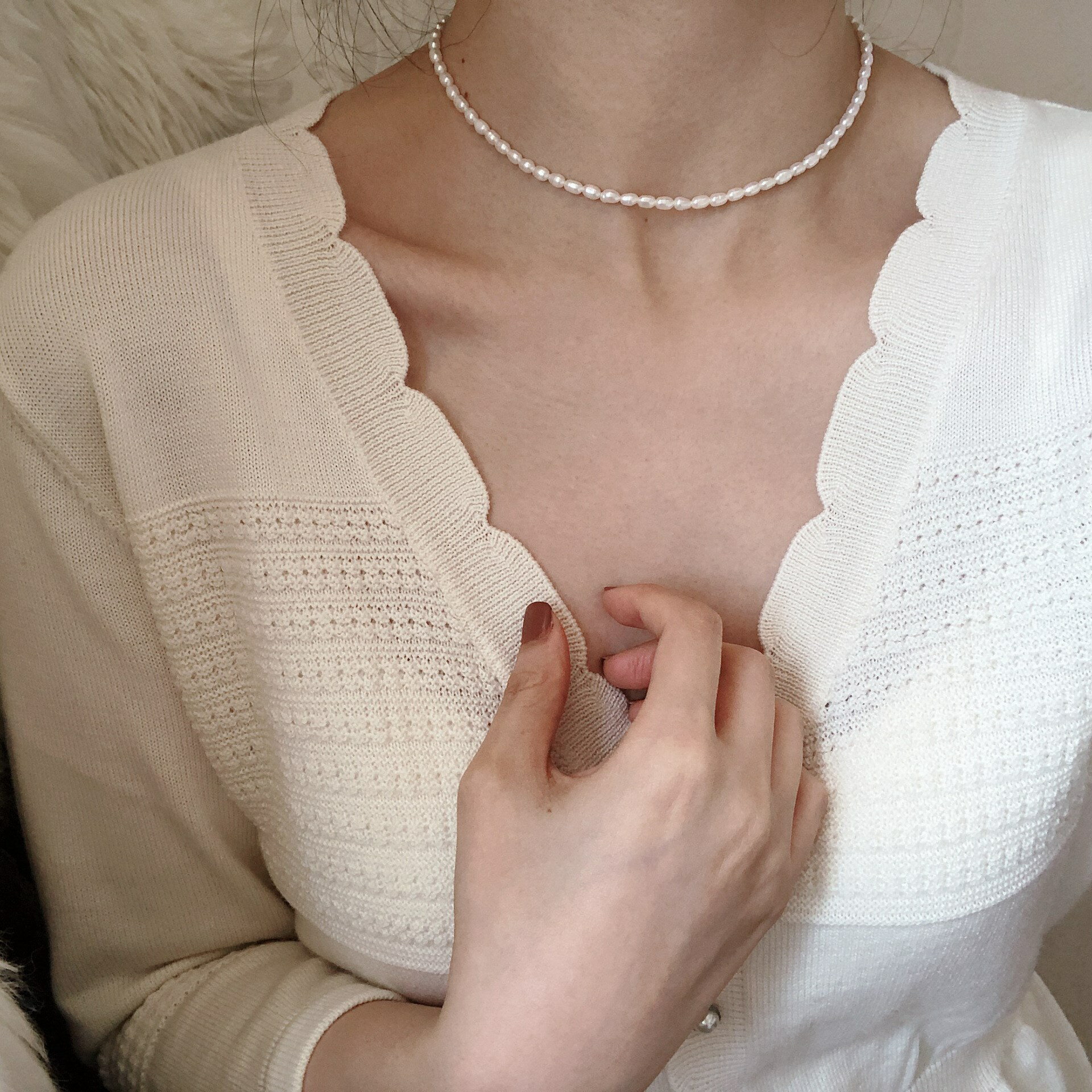 珍珠小米珠鎖骨鏈復古925銀氣質項鏈單鏈ins女時尚輕奢冷淡風