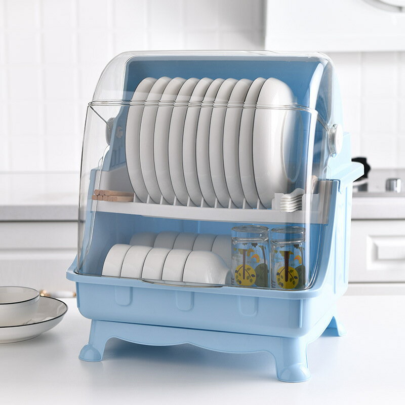 廚房碗筷收納盒碗碟瀝水架塑料雙層碗櫃放碗碟家用帶蓋置物架碗架