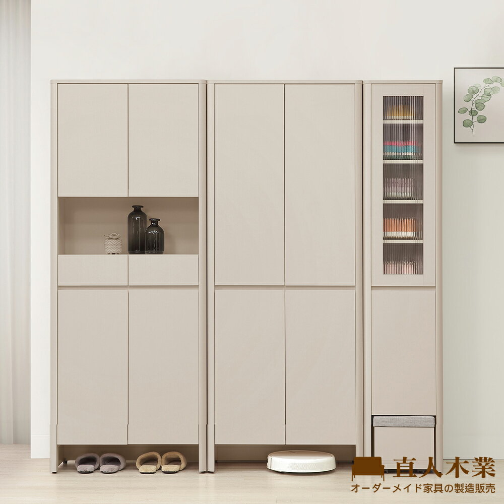 【直人木業】UL莫蘭迪奶油風玄關鞋櫃組199公分(中空79公分+四門79公分+玄關櫃41公分)