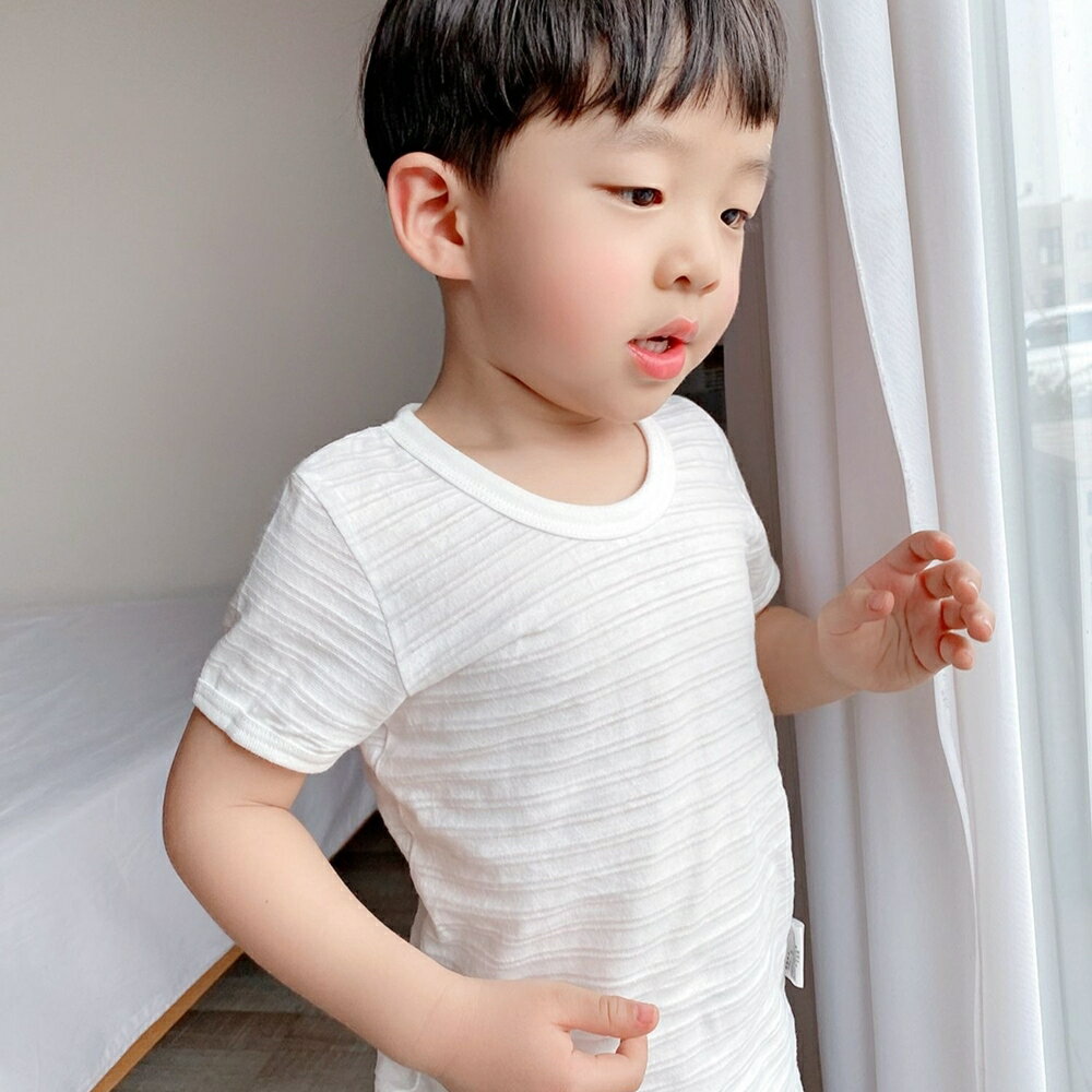 Baby童衣 兒童短袖上衣 男女童竹節棉短袖上衣 兒童夏季透氣圓領白T 89116