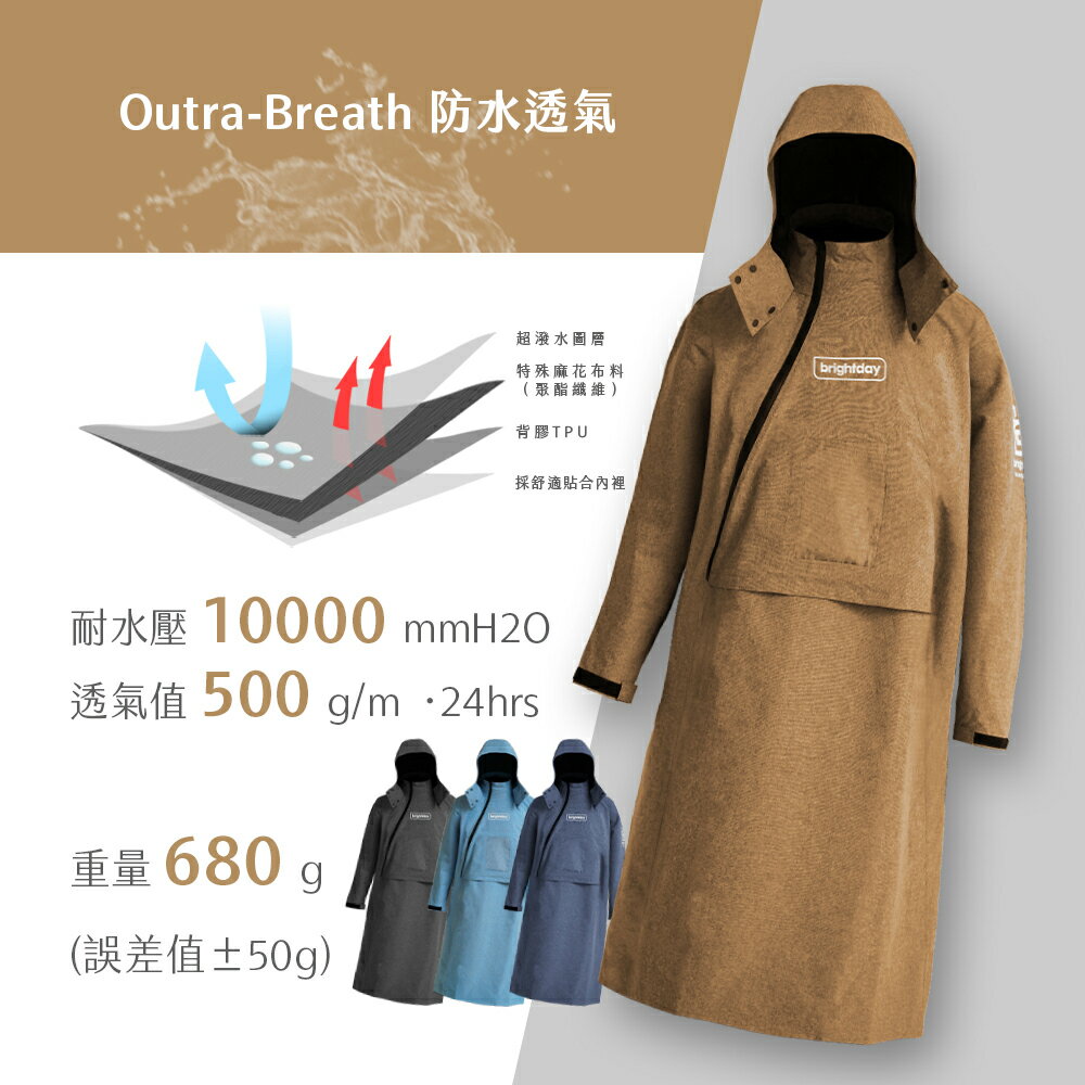【奧德蒙直營】ACE半斜開雙拉鍊防水透氣連身式雨衣-outperform 2