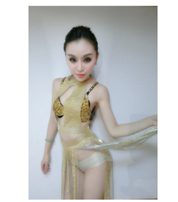 金色銀閃鑽流蘇春季演出服套裝 1
