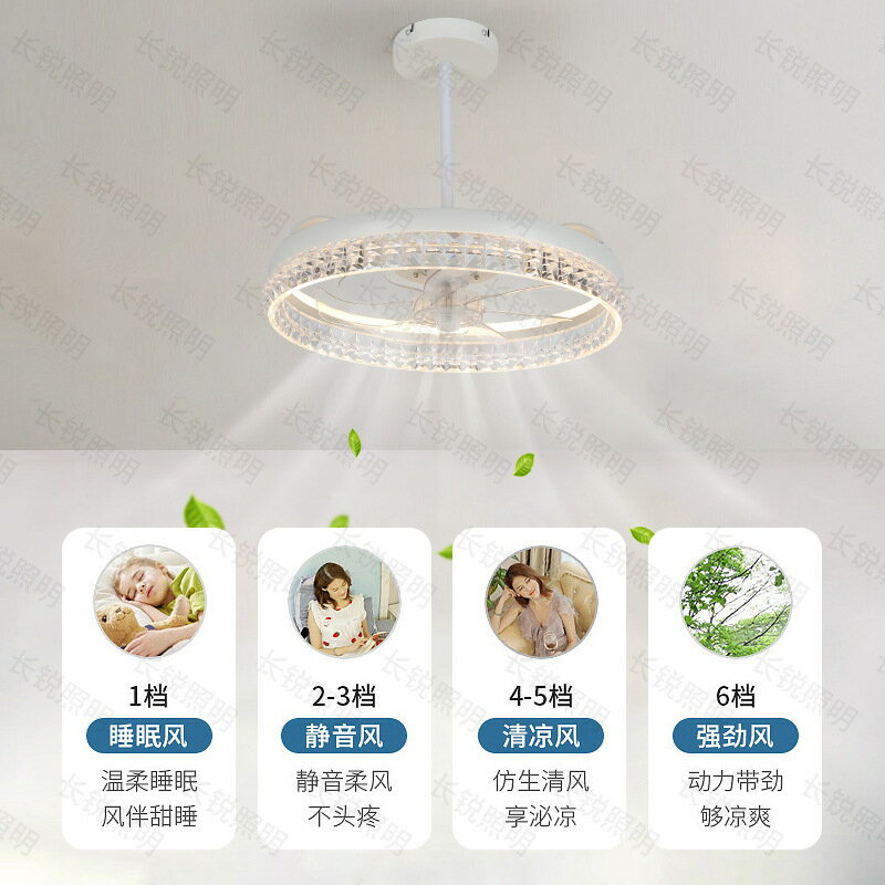 亞克力輕奢吊扇燈客餐廳臥室別墅家用創意變頻簡約風扇燈 雙11全館免運