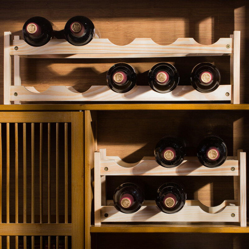 紅酒架 酒架 酒瓶架 實木葡萄酒架現代復古簡約紅酒架落地置物架格子紅酒展示架櫃木製