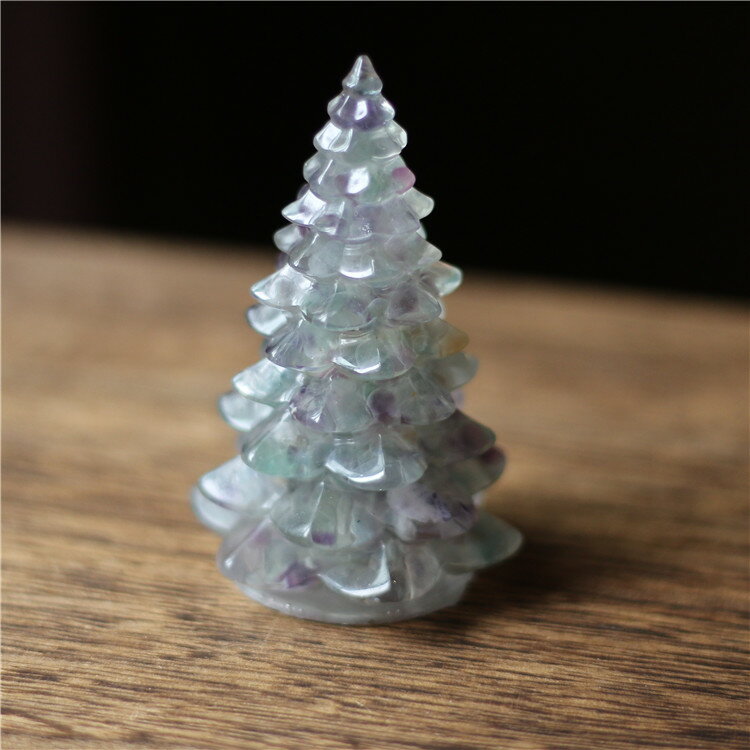 天然水晶碎石圣誕樹發財樹半寶石滴膠擺件居家桌面可愛小禮物