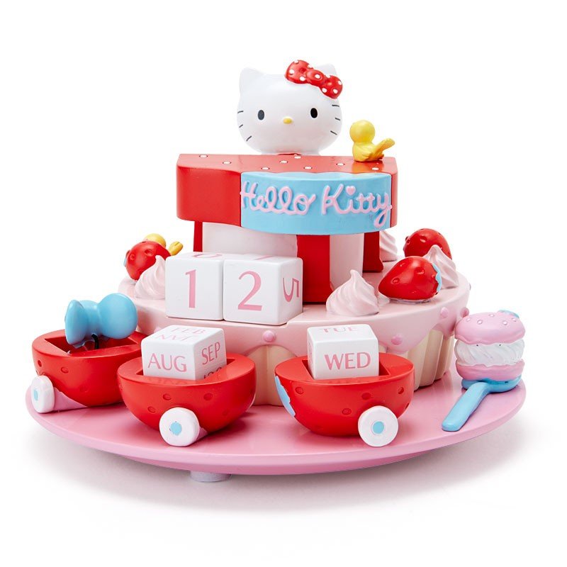 大賀屋 日貨 HELLO KITTY 萬年曆 草莓 桌曆 擺飾 裝飾 日曆 月曆 禮品 KT 正版 L00010988