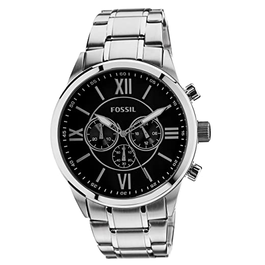 FOSSIL 48mm 男錶 手錶 腕錶 黑色鏡面 銀色鋼錶帶 三眼 男錶 手錶 腕錶 BQ1125 (現貨)▶指定Outlet商品5折起☆現貨【送禮首選★APP下單點數4倍送】