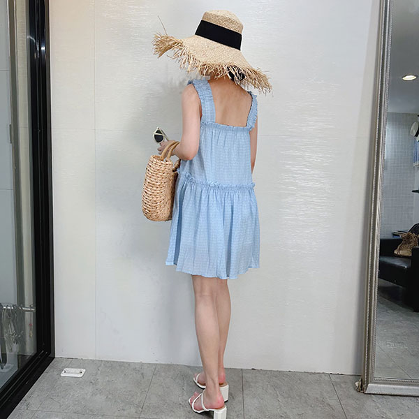 ANNAS 正韓 實拍 不易皺 木耳邊背心洋裝 短裙 短洋裝 無袖洋裝 顯瘦 女神 蛋糕裙 氣質 雪紡 特價 韓國製 韓國 4