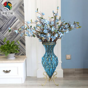 高款 歐式落地花瓶 客廳裝飾擺件大號玻璃透明插花富貴竹喬遷禮物