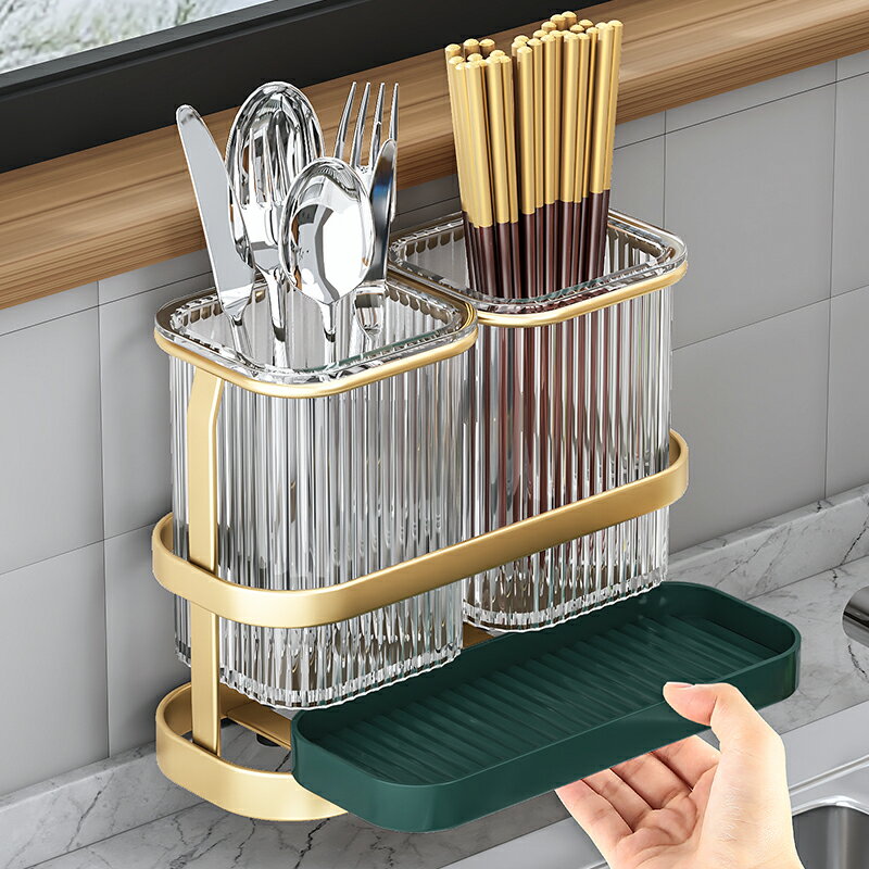 輕奢筷子置物架壁掛家用筷子筒廚房新款勺子瀝水收納盒筷子簍筷籠