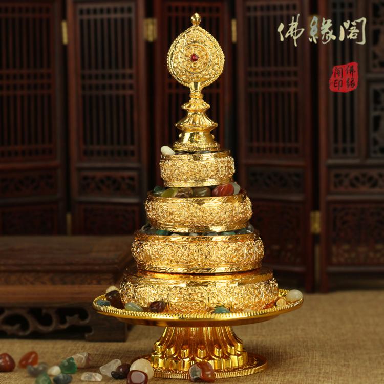藏傳佛教佛堂供品 4寸小號銅合金曼扎盤 四加行曼茶羅 帶托盤