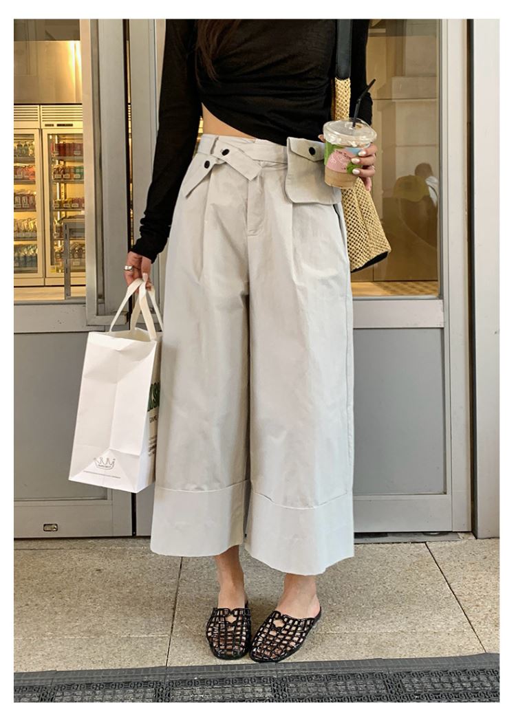 現貨時尚腰包高腰寬褲八分褲休閒褲【29-17-8H1GB520430-25】ibella 艾貝拉