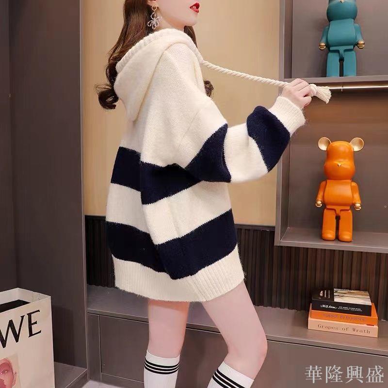 華隆 韓版寬松慵懶風連帽衛衣女2024新款秋季洋氣減齡針織衫毛衣外套潮時尚女裝, 時尚T恤 衛衣