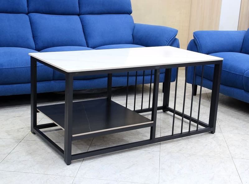 【歐風別館】星橋黑白色岩板黑鐵茶几【工業風~桃園免運費】