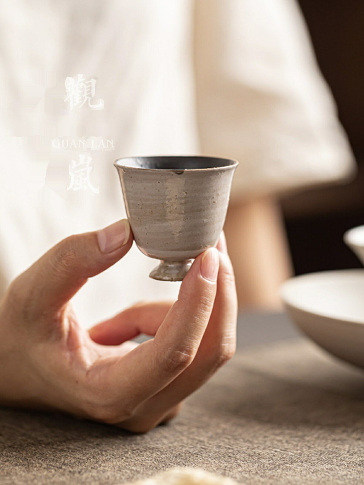 純手工粗陶粉引茶杯復古聞香杯功夫茶具主人杯單個陶瓷品茗杯