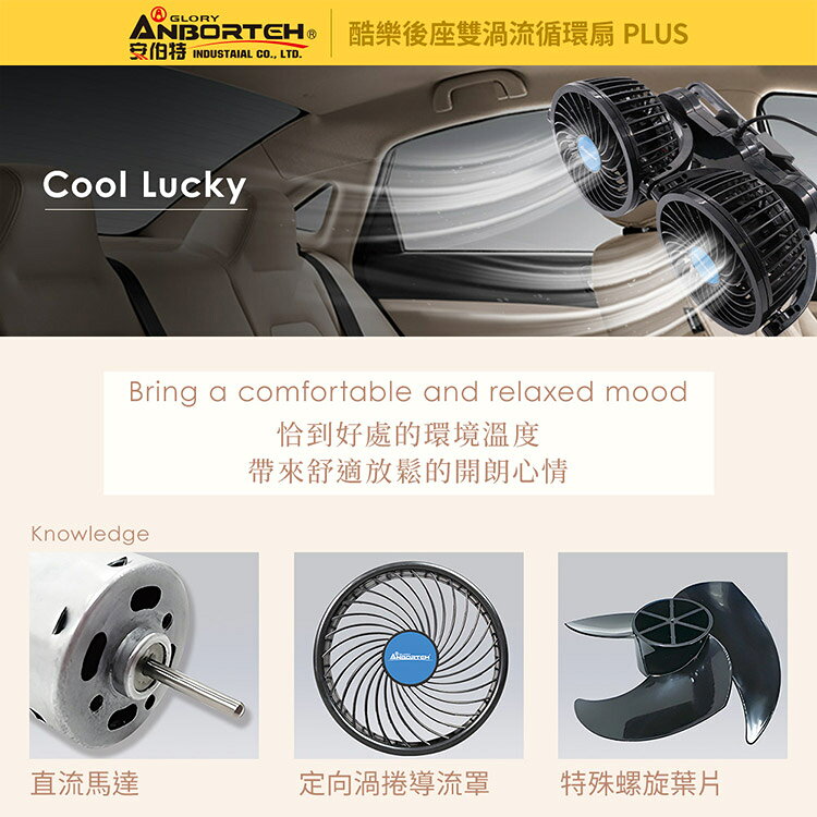 【安伯特】酷樂後座雙渦流循環扇PLUS (車用電扇 車用電風扇 後座風扇) 7