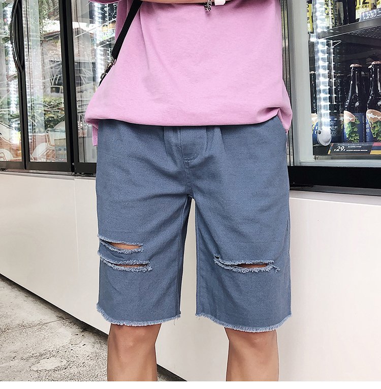 FINDSENSE H1 2018 夏季 新款 男 薄款 個性破洞 寬鬆 舒適透氣 鬆緊腰 短褲 休閒褲 潮流褲子