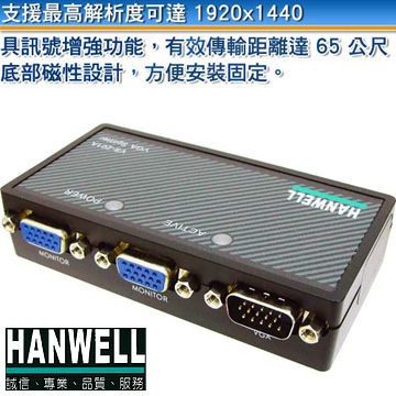 [富廉網] HANWELL 捍衛科技 VS-201A 1對2 VGA 視訊同步分配器