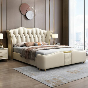 意式輕奢真皮床現代簡約皮床1.5米雙人床主臥大床小戶型臥室家具