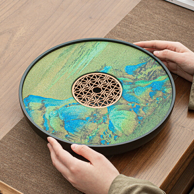 晟窯陶瓷圓形茶盤家用簡約氧化鋁礦石吸水茶托盤儲水排水式干泡臺