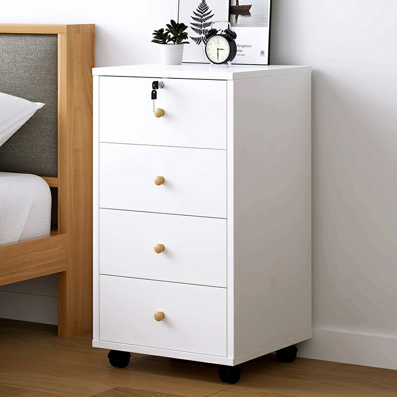 床頭柜簡約現代家用臥室帶鎖可移動床邊柜簡易小型實木色儲物收納